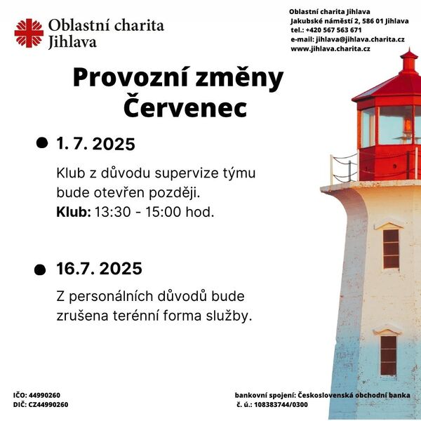 Změny provozní doby červenec